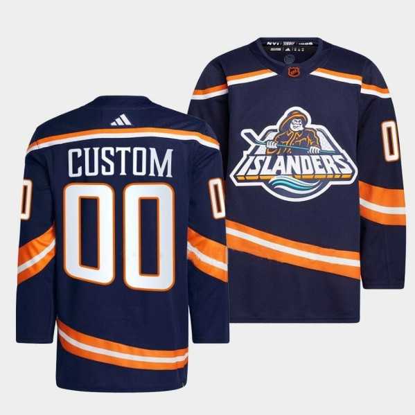 Mens New York Islanders Custom 2022 Navy Reverse Retro 2.0 Stitched Jersey->customized nhl jersey->Custom Jersey